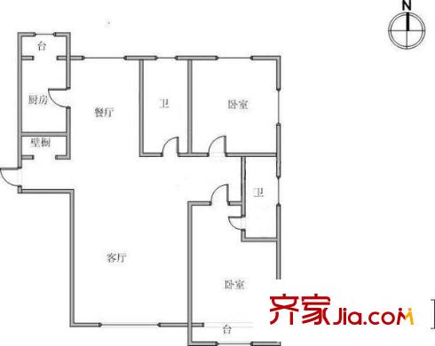 天霖園戶型圖戶型圖 2室2廳2衛(wèi)1廚