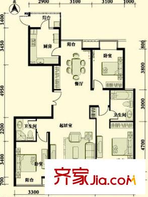 天霖園戶型圖戶型圖 3室2廳2衛(wèi)1廚