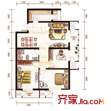 九州國際戶型圖5、9#樓標(biāo)準(zhǔn)層suite-B1戶型圖 3室2廳2衛(wèi)2廚