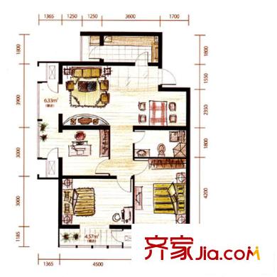 九州國際戶型圖5、9#樓標(biāo)準(zhǔn)層suite-B1’戶型 3室2廳1衛(wèi)1廚