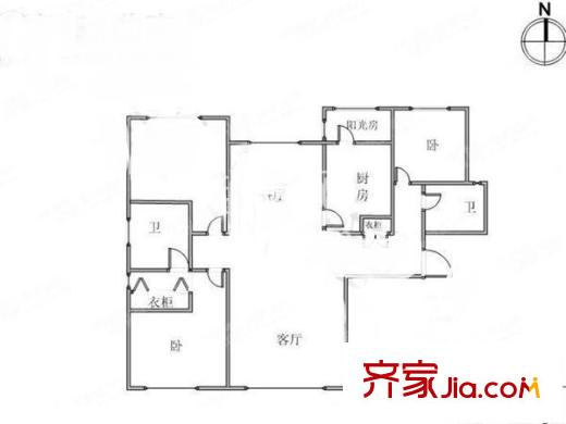富力津門湖云舒花園 3室 戶型圖