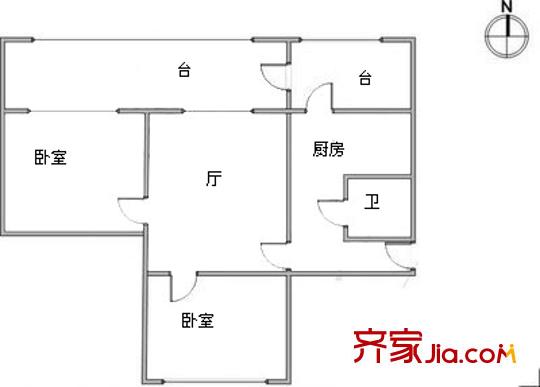 紅平方米公寓戶型圖戶型圖 2室1廳1衛(wèi)1廚