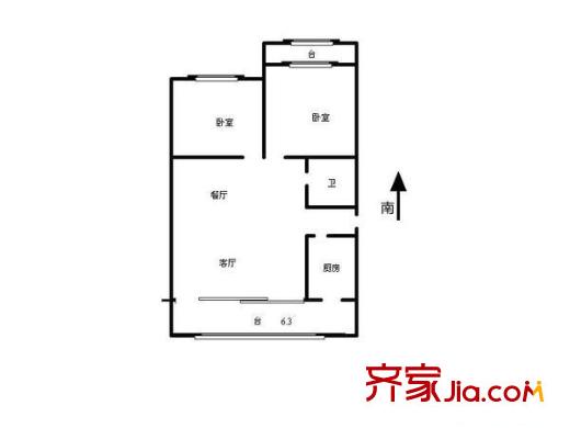 紅平方米公寓戶型圖戶型圖 2室1廳1衛(wèi)1廚