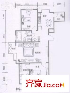 水郡花園戶型圖3號樓01戶型 2室2廳2衛(wèi)