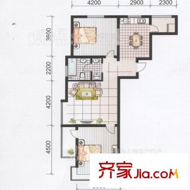 水郡花園戶型圖1號樓戶型圖 2室2廳1衛(wèi)