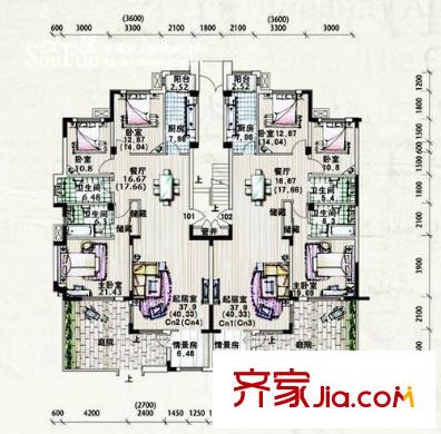 洛卡小鎮(zhèn)戶型圖一期4號樓1層CN戶型圖 3室2廳2衛(wèi)1廚