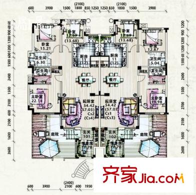洛卡小鎮(zhèn)戶型圖一期4號樓1層CS戶型圖 3室2廳2衛(wèi)1廚