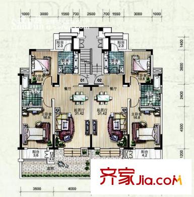 洛卡小鎮(zhèn)戶型圖一期3號樓1層N戶型圖 2室2廳1衛(wèi)1廚