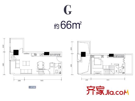 招商鉆石山戶型圖公寓高層標(biāo)準(zhǔn)層G戶型 1室1廳2衛(wèi)1廚