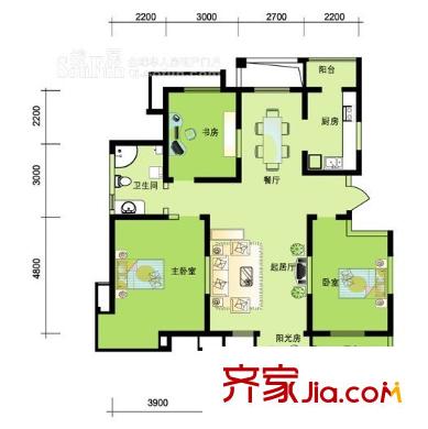 俊城淺水灣戶型圖戶型圖 3室2廳1衛(wèi)