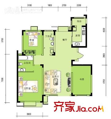 俊城淺水灣戶型圖戶型圖 3室2廳2衛(wèi)1廚