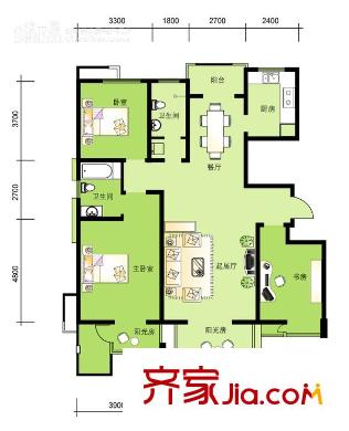 俊城淺水灣戶型圖戶型圖 3室2廳2衛(wèi)1廚