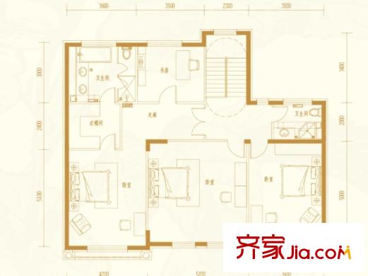 香墅里二期百合墅N1戶型二層戶型圖 4室3廳3衛(wèi)1廚