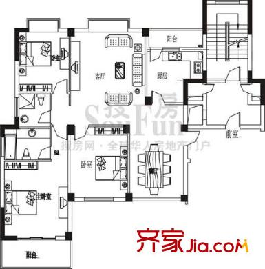 泰合百花公園三期戶型圖E-2a 3室2廳