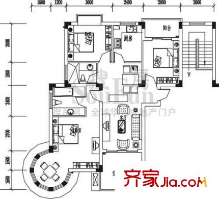 泰合百花公園三期戶型圖D6 3室2廳