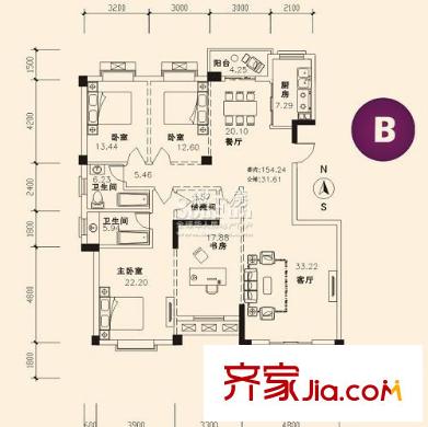 同馨花園二期戶型圖4室2廳 戶型圖 4室2廳2衛(wèi)