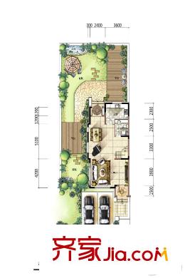 保利梧桐語(yǔ)四拼南入邊戶一層戶型圖 2室2廳3衛(wèi)1廚