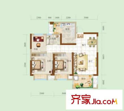 天澤一方戶型圖3室2廳 3室2廳