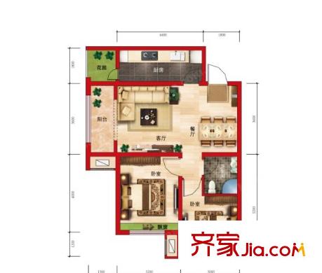中環(huán)新天地戶型圖2室2廳 2室2廳