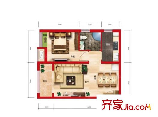 中環(huán)新天地戶型圖1室2廳 1室2廳