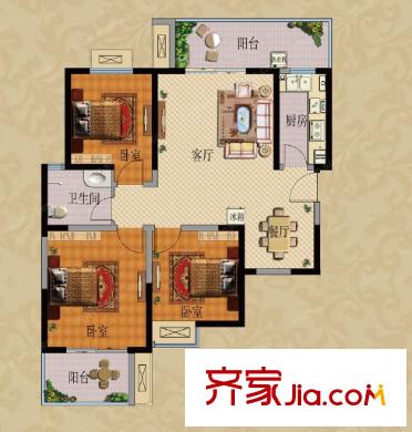 金梭花園戶型圖3室2廳 3室2廳