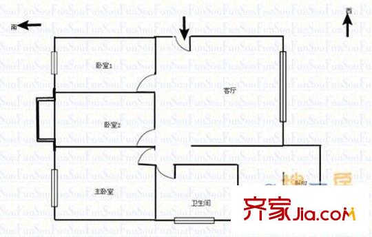 并州西街物質(zhì)局宿舍 3室 戶型圖