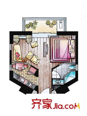 金領(lǐng)國(guó)際一期精裝酒店式公寓標(biāo)準(zhǔn)層一居戶型 1室1廳1衛(wèi)1廚