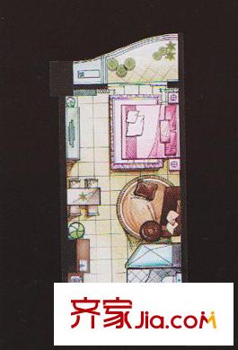 金領(lǐng)國(guó)際一期1號(hào)樓標(biāo)準(zhǔn)層B戶型圖 1室1廳1衛(wèi)1廚