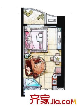 金領(lǐng)國(guó)際一期精裝酒店式公寓標(biāo)準(zhǔn)層一居戶型 1室1廳1衛(wèi)1廚