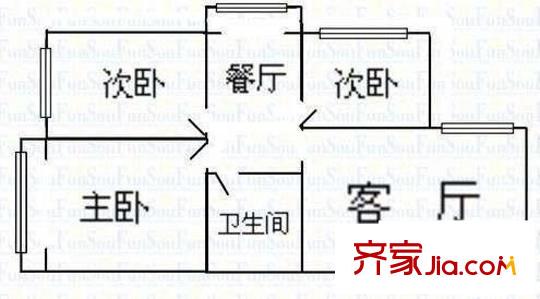 府西街藥材公司單位宿舍 3室 戶型圖