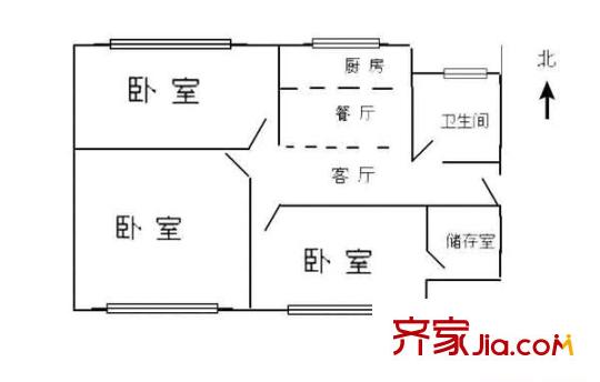 府西街藥材公司單位宿舍 3室 戶(hù)型圖