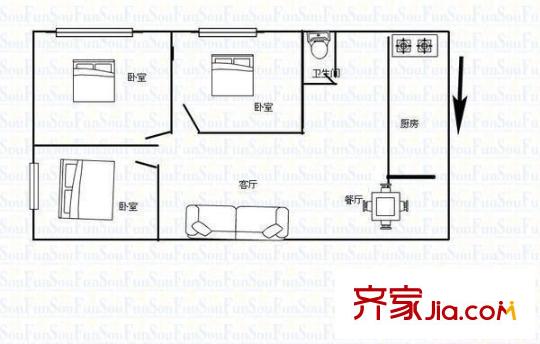 濱東花園 3室 戶型圖