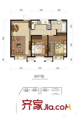 天房天拖三期9-12#樓標(biāo)準(zhǔn)層A戶(hù)型 2室2廳1衛(wèi)1廚