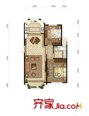 天房天拖三期5-8#樓標(biāo)準(zhǔn)層D戶(hù)型 2室2廳1衛(wèi)1廚