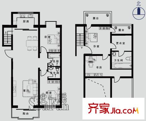 新興國際文教城戶型圖空中別墅戶型 4室2廳3衛(wèi)1廚