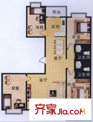 綠景新都戶型圖K戶型 4室2廳2衛(wèi)1廚