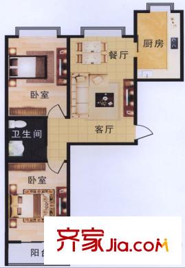 綠景新都戶型圖F戶型 2室2廳1衛(wèi)1廚
