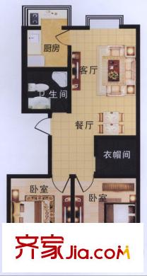綠景新都戶型圖B戶型 2室2廳1衛(wèi)1廚