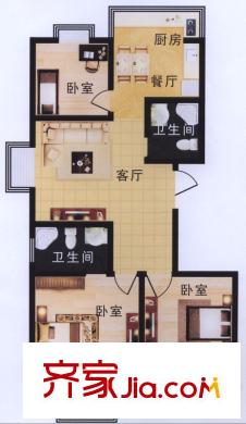 綠景新都戶型圖A戶型 3室2廳2衛(wèi)1廚