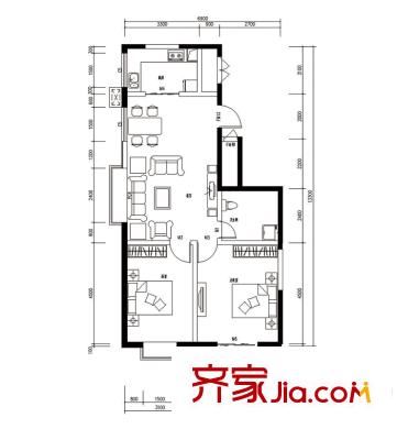 龍城佳苑戶型圖B戶型 2室2廳1衛(wèi)1廚
