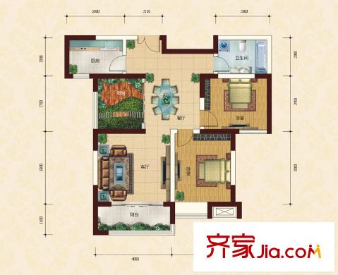 康城項(xiàng)目戶型圖1#2#3#4#5#樓B戶型 2室2廳1衛(wèi)1廚