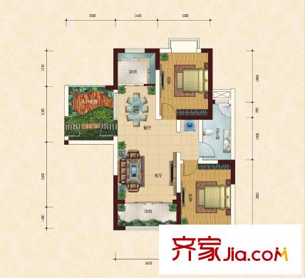 康城項(xiàng)目戶型圖1#2#3#4#5#樓C戶型 2室2廳1衛(wèi)1廚