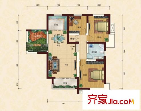 康城項(xiàng)目戶型圖1#2#4#樓D戶型 3室2廳1衛(wèi)