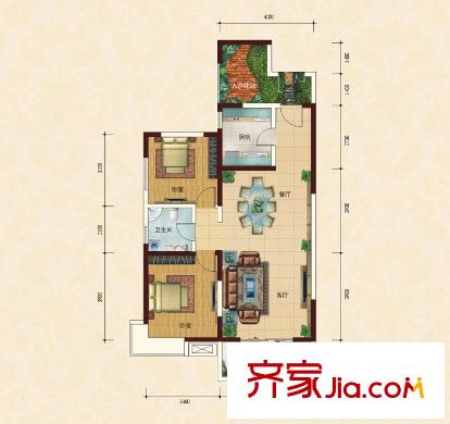 康城項(xiàng)目戶型圖13#15#16#樓E戶型 2室2廳1衛(wèi)1廚