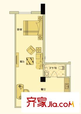 海河新天法桐墅一期B座標準層一居室戶型 1室1廳1衛(wèi)1廚