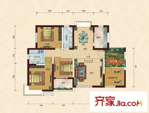 康城項(xiàng)目戶型圖13#15#16#樓F戶型 3室2廳2衛(wèi)1廚