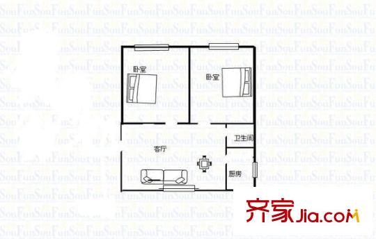 科技廳宿舍 2室 戶型圖