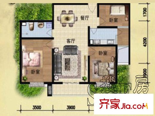 公元2010戶型圖95平米戶型圖 3室2廳1衛(wèi)1廚