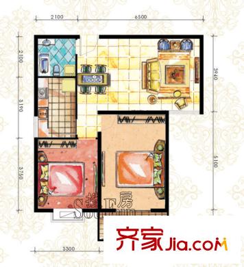 公元2010戶型圖C‘戶型 2室2廳1衛(wèi)1廚