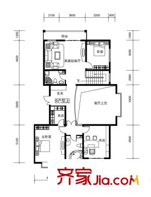 富佳康橋峰景戶型圖d戶型上部分 7室5廳3衛(wèi)1廚
